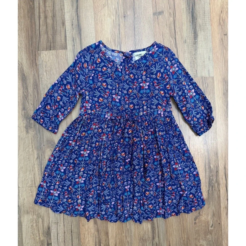 Genuine Kids from‎ OshKosh Girls Floral Dress Blue 3/4 Sleeve Size 5T